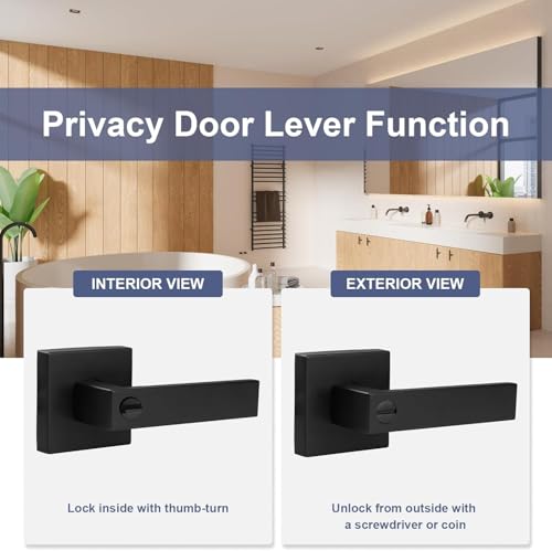 Estmoon 4 Pack Black Door Handles - Interior Door Knobs with Lock for Bedrooms, Keyless Privacy Door Levers, Heavy Duty Zinc Alloy Door Lever Set for Bedrooms Bathrooms by Estmoon - Image 2