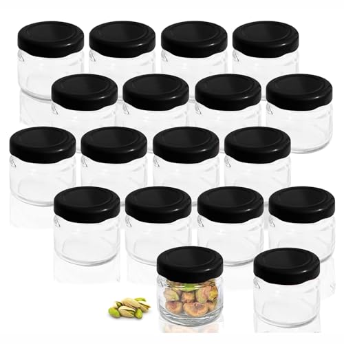 Image of Glassbunny Mini Glass Jars with Black Lids, Round Small Honey Jars Mini Storage Jar for Candle Making, Clear Glass Bottle 33ml Glass Spice Containers Pack of 18