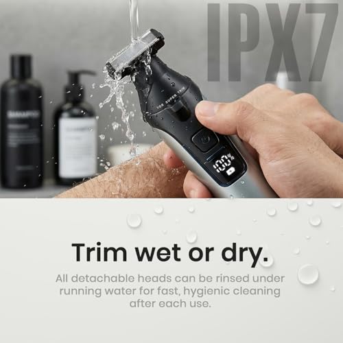 Image of VGR V-634 Professional 4-in-1 Grooming Kit for Men, 90 Min Runtime, Ceramic Precision Blades, IPX7 Washable, USB Type-C Fast Charging, 9 Guide Combs (2 /4 /6mm Hair & Body, 3 /5 /7mm Shaver) (Grey)
