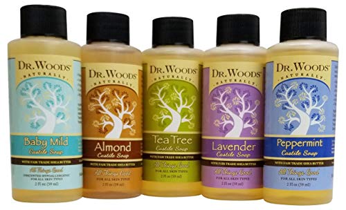 Dr. Woods Travel Trial Size Bottles Castile Body Wash Soap with Organic Shea Butter Variety Pack