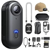 TOSBARRFT 128G 4K Daumen Action Kamera, winzige Größe, Mount überall, kleine Körperkamera mit Federclip, tragbares Vlogging, Handsfree POV Aufzeichnung, Helm Cam für Radfahren, Motorrad(4k-P-128G)