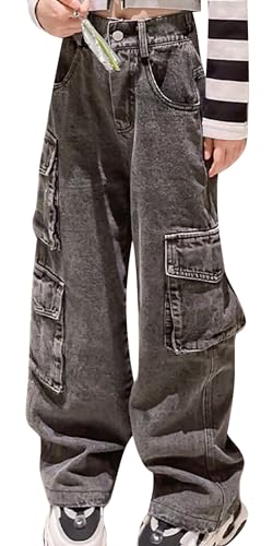 Ragazze Jeans Bootcut Strappati Elasticizzati in Vita Pantaloni Denim Stile retrò per Bambini Gamba Larga Baggy Pantaloni Casual Allentati Jeans Lavati 10-11 Anni