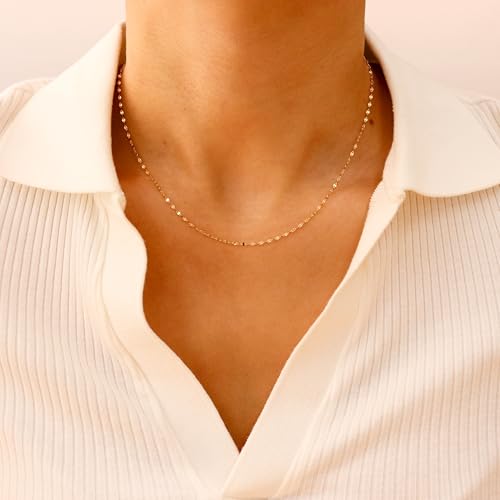 EVAYA 14K Gold Mirror Chain Necklace for Women & Men (1.5mm-2mm Width, 14-24" Length) - Cadenas de Oro Puro de 14K2