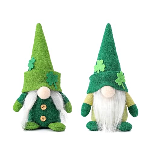 ENLACE St. Patrick's Day Wichtel, 2 Stück Frühling Irischer Wichtel Deko, Grün Wichtel Figuren, Kleeblatt Zwerg Plüsch Puppe für Kinder Jungen Mädchen, Bauernhaus Ferienhaus Party Dekor