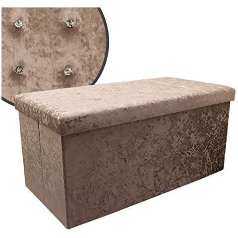 Large 2 Seater Velvet Ottoman Storage, 76 x 38 x 38cm Velvet Folding Storage Ottoman Footstool Box Toy Chest with Lid, Foldable Foot Stool Seat for Living Room, Bedroom (Champagne, Double) Cover