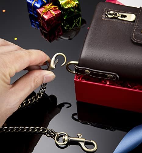 Mens Wallet with Chain Genuine Leather Purse RFID Blocking Bifold Double Zipper Coin Pocket with Anti-Theft Chain… - 5