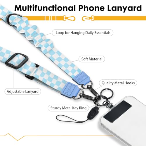 Image of Icycay Phone Lanyard Crossbody Strap Adjustable Teacher Women Checkered | for Cell Phone Case Keys ID Badges, Anti Theft, Multifuctional, Neck Phone Holder, Travel Hiking Essential Accessories, Gifts