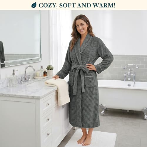 Image of PAVILIA Plush Robe for Women, Soft Fleece Long Spa Robe, Ladies Bathrobe with Pockets