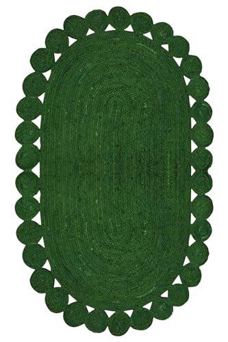 Tapis ovale 122x183 cm en jute tressé vert pour votre salon