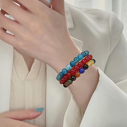 WAINIS 18PCS 8mm Semi-precious Beaded Bracelets for Women Multicolor Elastic Stretch Crystal Glass Bracelet4