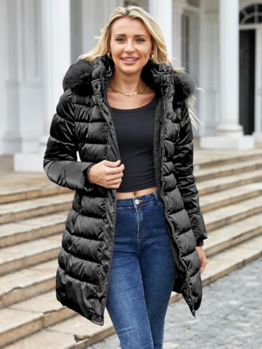 Women's Long Winter Coat Puffer Warm Down Jacket with Detachable Hood Removable Faux Fur Trim Thickened Jacket4