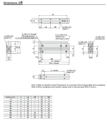 Vérin pneumatique de précision MXH6-5 à table coulissante - 4