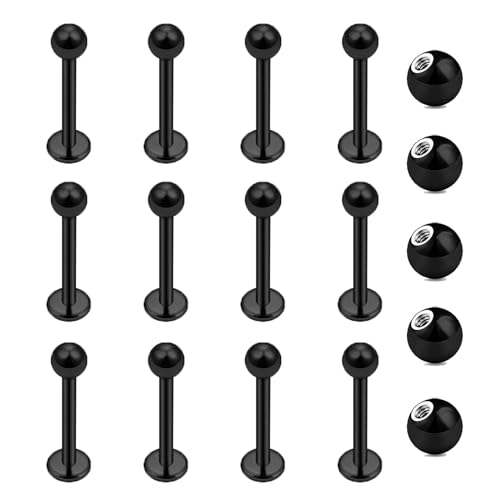 Gojewen 12pcs Lip Studs Labret Bars Stainless Steel 8mm Black Helix Tragus Stud Piercing Jewellery