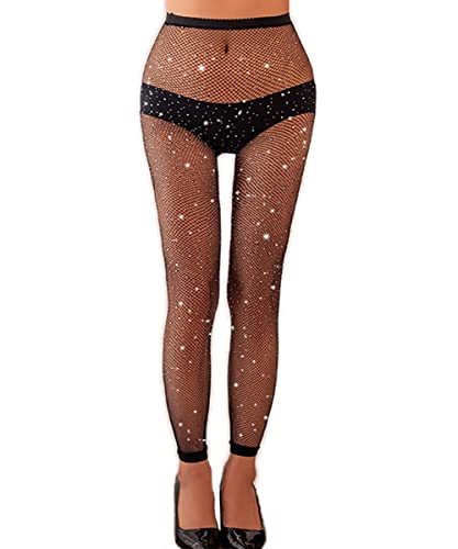 Image of Womens Sexy Sparkle Rhinestone Footless Fishnet Leggings High Waist Footless Tights