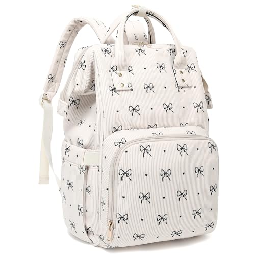 Laptop Backpack for Women, Corduroy College School Backpack Bookbag 15.6 inch Business Computer Travel Backpack (Bow Tie)