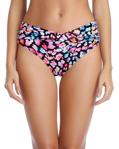 Image of Tempt Me Women Twist Bikini Bottom Moderate High Cut Bathing Suit Bottoms Ruched Swimsuit Bottom