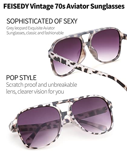 Image of FEISEDY Vintage Retro 70s Plastic Aviator Sunglasses Women Men Classic Large Squared Frame B2751