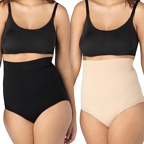 UpSpring C-Panty Women's C-Section Recovery Underwear/Briefs with Silicone Panel for Incision Care, Black/Nude Small (Pack of 2)