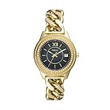 Fossil Women's Stella Quartz Stainless Steel Curve-Link Three-Hand Date Watch, Color: Gold, (Model: ES5133)