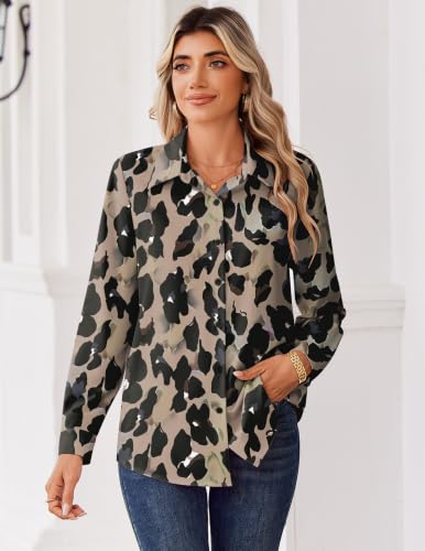 Zeagoo Leopard Top Women Long Sleeve Button Down Shirt V Neck Blouse | womens clothes,business casual outfit,lightweight dressy casual blouse,spring fall fashion,solid tops,work office clothes - image 4