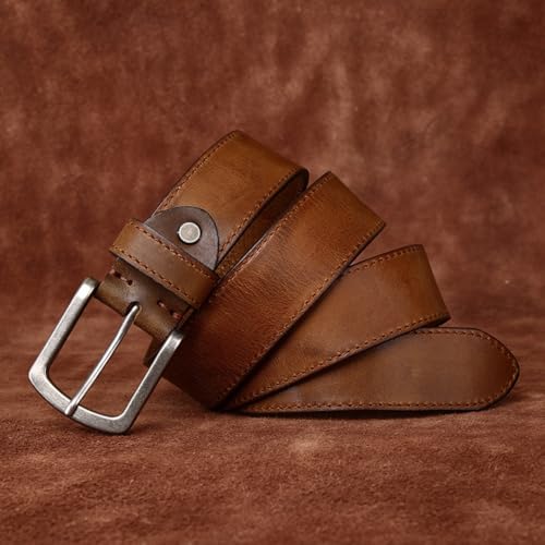 Vintage Belt with Rustic Antique Silver Buckle,1 1/2" Everyday Full Grain Leather Handmade Stitching Waist Strap4