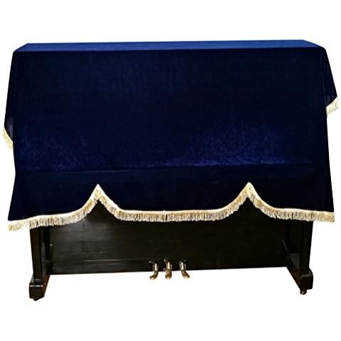 ZhiYuanAN Thickened Pleuche Piano Cover With Tassle Decoration UP Piano Dust Cover Protective Covers Blue 118-131 Cover