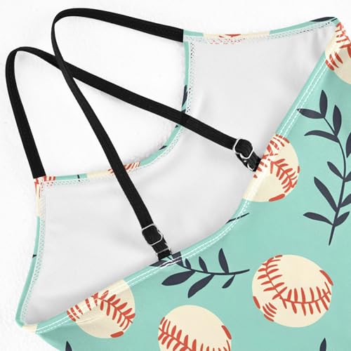 ALAZA Baseball Color Green Girls Swimsuit Bathing Suit Beach Swimwear One Piece 3-10T4