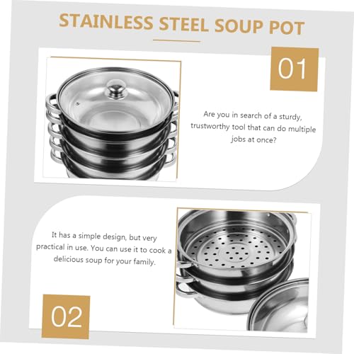 DOITOOL Large Multi-layer Steamer Pot Practical Kitchenware Steaming Pot Large Function Handle Vapor Tainless Steel Cauldron Steamer Cookware Silver - Image 3