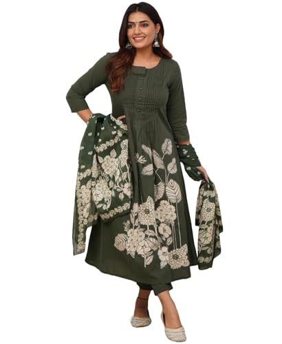 Image of GoSriKi Women's Viscose Anarkali Kurta Set with Dupatta | Anarkali Suit for Women Cotton | Kurta Palazzo Dupatta Set | 3 Piece Ethnic Wear for Festival & Party | Anarkali Suit for Women