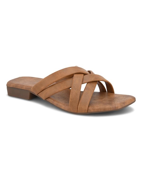 Image of XE Looks Women's Flat Slippers | Stylish Cross-Strap Design in Suede Finish | Comfortable Cushioned Footbed | Slip-On Lightweight Flats Slippers For Girls & Women