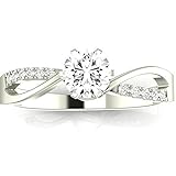 0.45 Carat t.w. 14K White Gold Round Elegant Twisting Split Shank Diamond Engagement Ring I-J I1 Clarity Center Stones.