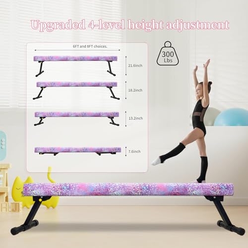 Peakpath 8FT Adjustable&Foldable Gymnastics Balance Beam,Home Gym Equipment,Easy Assembling and Storage,No Tool Require,for Kids Children Girls Training (PINKGLITER, 8FT) - Thumbnail 2