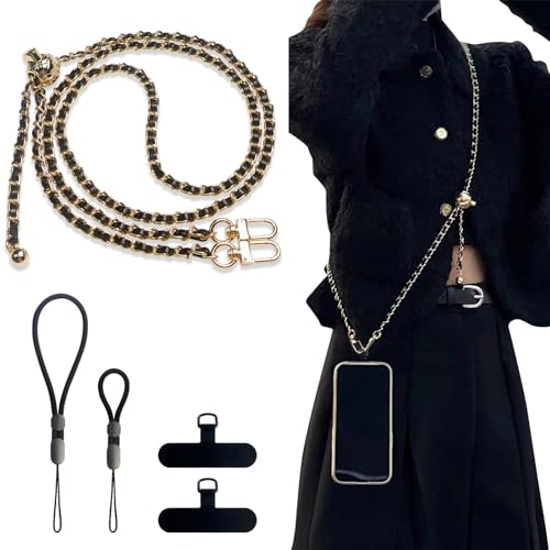 BFSDDM Crossbody Phone Strap - 2 Pads Leather & Wrist Strap Adjustable Finger Strap Universal Phone Lanyard