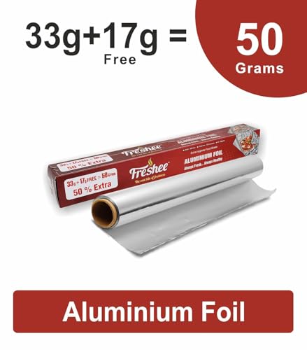 Image of Freshee 50gm Aluminium Silver Kitchen Foil Roll Paper Pack of 5|11 Micron Thick|Food wrap|Disposable Food Parcel|Fresh Food