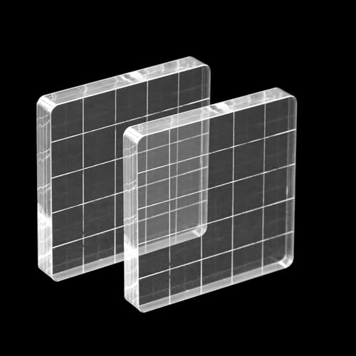 2 Stück Stempelset Acrylblock für Silikonstempel 5x5cm Rechteckig Acryl Stempelblock Set mit Gitter Linien, Transparent Acrylblock Stempel Stanzblöcke für Scrapbooking & Crafts Making