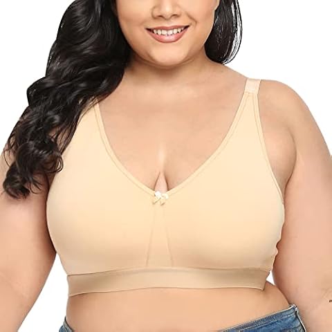 sheroine Women's Cotton Wirefree Plus Size Unlined Bra Full Coverage Non-Padded Ultrathin Comfort Everyday Soft Bras(Nude,50DDD) Cover