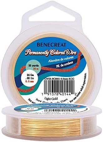 BENECREAT 24Gauge(0.5mm) Tarnish Resistant Light Gold Wire Jewellery Making Copper Wire, 30M/33Yard