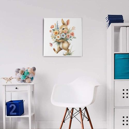 Lienzo de conejo de Pascua 30x30 cm enmarcado para sala de estar 4