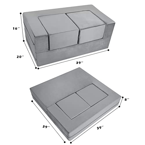 MeMoreCool Modular Kids Play Couch Sofa – Soft Convertible Toddler Couch, Grey Fold-Out Plush Foam Chair for Kids’ Playroom Fun - Thumbnail 3