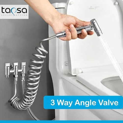 Image of Tapsa Three Way Angle Cock Silver|3 in 1 Angle Cock|Angle Valve (Pack of 1) for Bathroom /Wash Basin & Toilet Taps (for Health Faucet & Flush) with Wall Flange Angle Valve Faucet