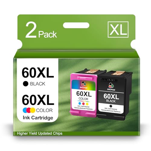 60XL Ink Cartridges Black and Color Combo Pack Replacement for HP 60 60 XL Ink Work for PhotoSmart C4780 C4680 C4795 C4650 DeskJet F4480 F4440 F4280 Envy 110 Printer (2 Packs)
