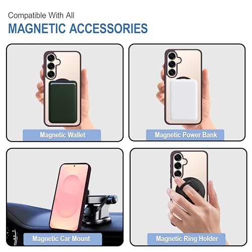 Image of CEDO Cover for Samsung Galaxy S25 (5G) | Compatible with MagSafe Wireless Charging | Designed with Magnetic Lock Shockproof Phone Bumper Transparent Back Case Cover (Wine Red)