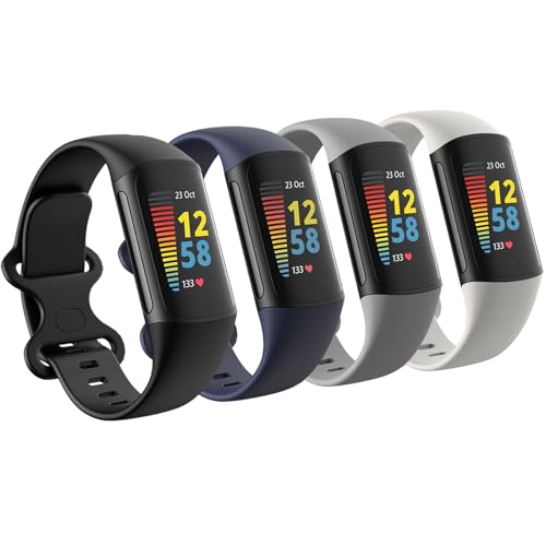 4�{�p�b�N �h���o���h ���f�B�[�X �����Y Fitbit Charge 5 / Fitbit Charge 6�Ή� �N���V�b�N �\�t�g �X�|�[�c �����p���X�g�o���h �j�����p (�u���b�N/�l�C�r�[/�O���[/�z���C�g S 5.5�C���`~7.8�C���`)