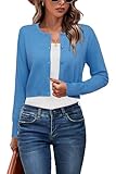 Newshows Cardigan Sweaters for Women 2026 Fashion Spring Summer Business Dressy Blue Crew Neck Button Down Open Front Knit Bolero Shrug Sweater(Blue02, Large)