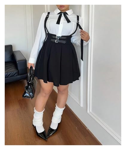Overall Dress Plus Size Women's High Waisted Solid Colour Peplum Casual Suspender Skirt Elegant Casual Pure Skirt(1XL) Black4