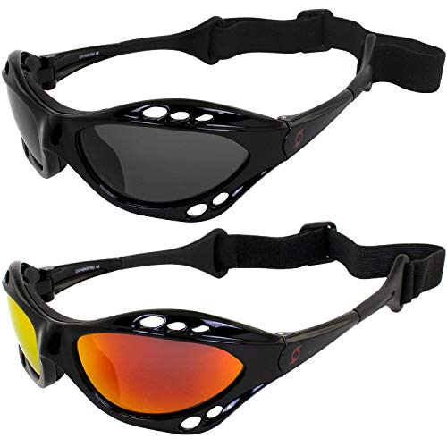 Hurricane Eyewear Category 4 Hurricane Polarized Jet Ski Goggles 2 Pairs Padded Frames Anti-Fog Smoke & Red Mirror ReflecTech Lenses
