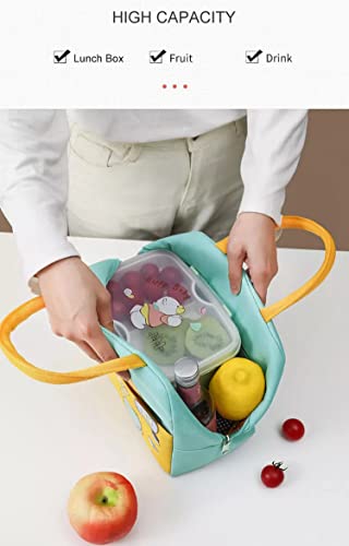 Image of House of Quirk Insulated Reusable Lunch Bag Tote Bag for Women Printed Lunch Bag for School Picnic Office Outdoor Gym (Leisure Time) - Oxford Cloth, Pink, Yellow, 5 liters