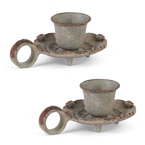 NIKKY HOME Mini Taper Candle Holders Set of 2, Rustic