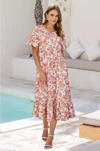 Image of STYLEWORD Womens Summer Casual Short Sleeve Flowy Midi Beach Dress