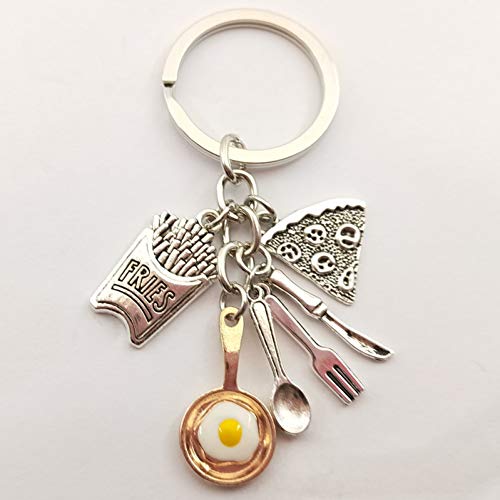 Preisvergleich Produktbild KFYOUXIN 1pc Food Key Ring Ei Bratpfanne Pommes Frites Pizza Schlüsselbund Niedliche Schlüsselanhänger Spielzeug Geschenk Keyring Foodie Geschenk